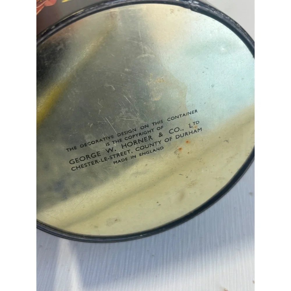 Vintage George W Horner Magnolia Floral Toffee Tin Made in England Black‎ Metal
